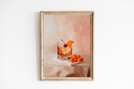 Old Fashioned Cocktail with Cherry and Cheese Balls Artwork Poster