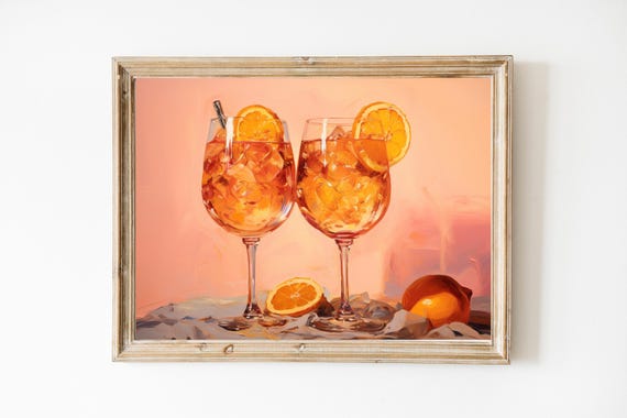 Aperol Spritz Fine Art Print Cute Quirky Whimsical Cocktail Bar Cart Decor Trendy Home Wall Gift