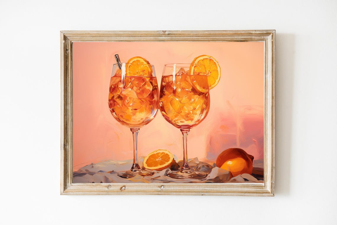 Aperol Spritz Glasses Cheerful Oil Painting Cocktail Art Print