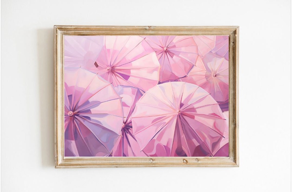 Pink Umbrellas Painting Poster With Retro Coquette Room Decor