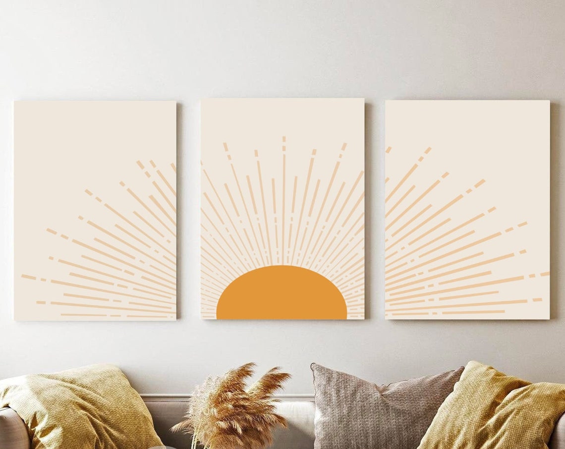 Set of 3 Terracotta Sun Rising Minimalist Boho Gallery Art Poster