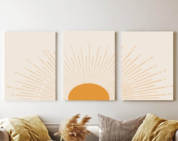 Retro Sunset Print Terracotta Sun Poster Set Of 3 Prints Art Sunshine Gallery Wall Boho Mid Century
