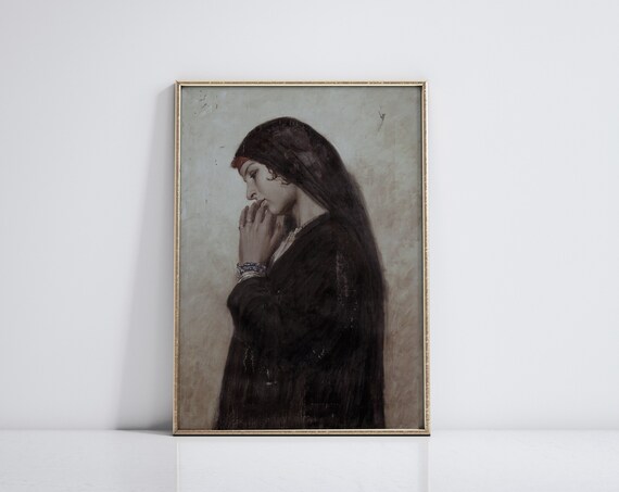 Dark Academia Victorian Mourning Woman Oil Painting Art Poster