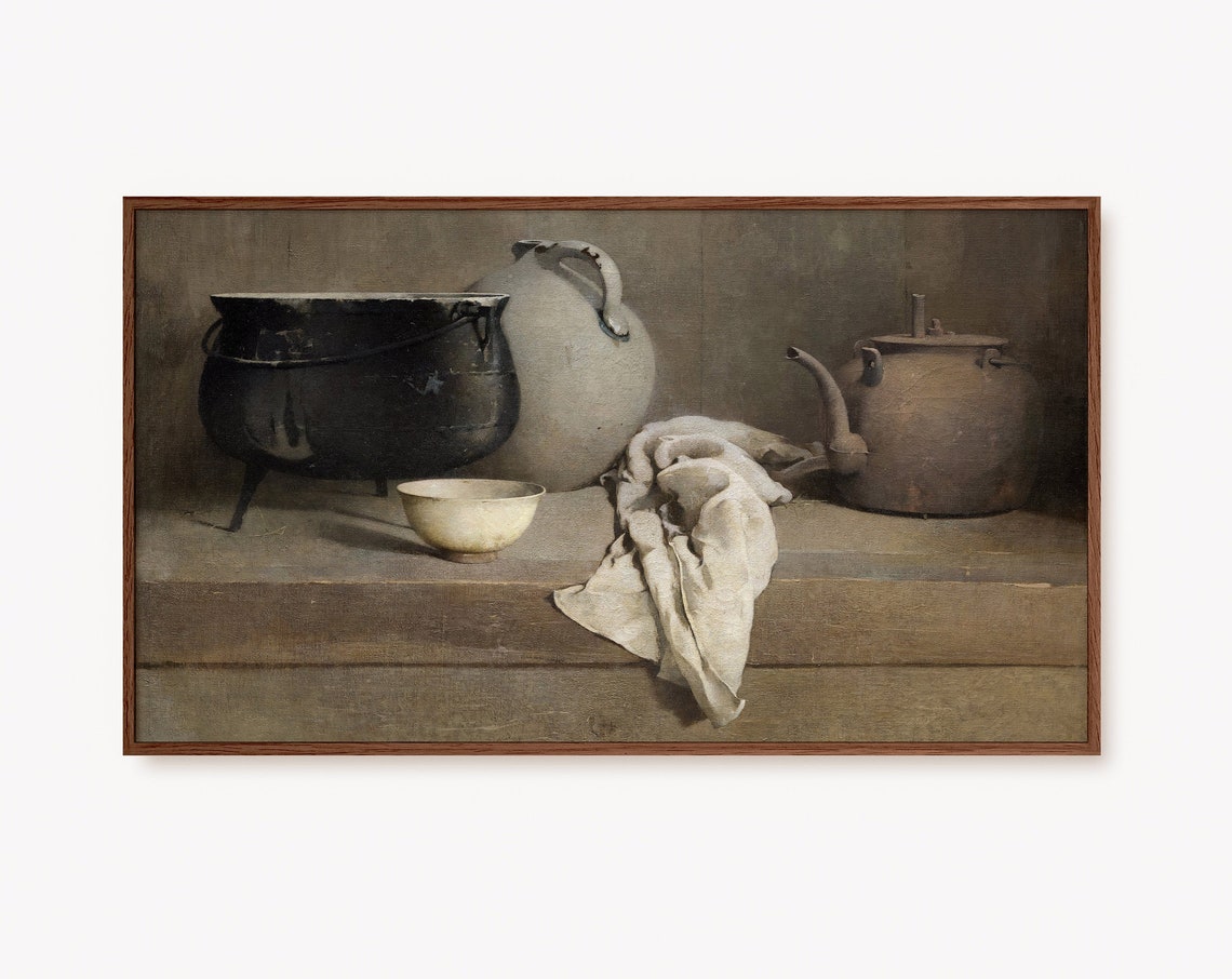 Vintage Still Life Oil Painting Kettle Jug Pot Kitchen Poster
