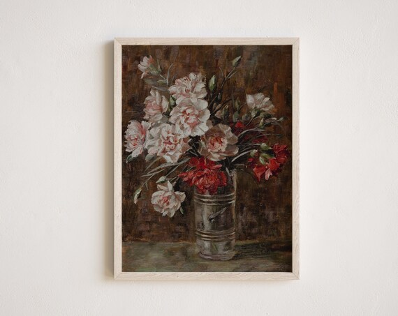 Vintage Floral Still Life Oil Painting Poster Dark Academia Botanical