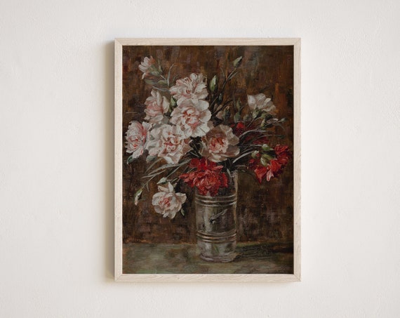 Vintage Flower Print Antique Still Life Oil Painting Dark Academia Botanical Art Floral Wall Art