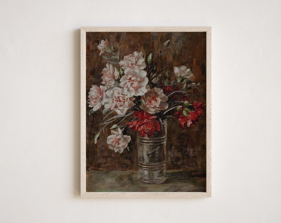 Vintage Floral Still Life Oil Painting Poster Dark Academia Botanical