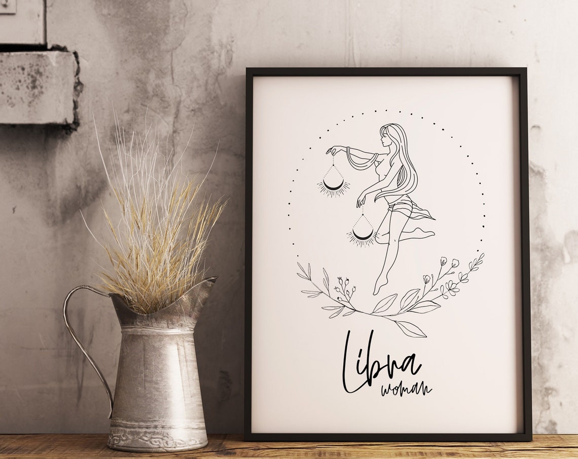 Libra Woman Dancing With Scales Celestial Line Artwork Poster