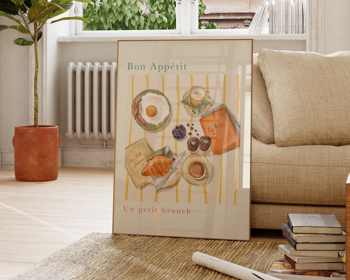 Bon Appetit Petit Brunch French Watercolor Food Table Setting Poster - Image 2