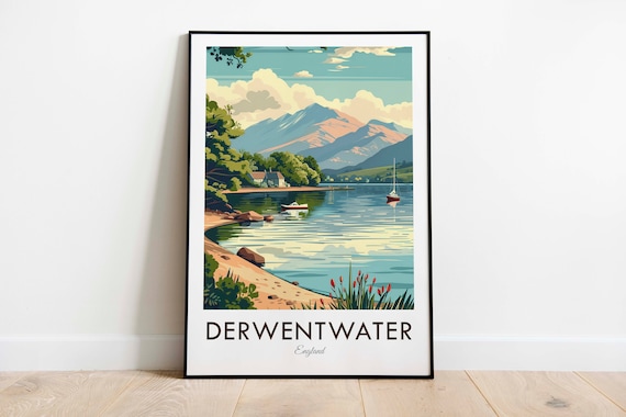 Derwentwater Lake District Lakeshore Boats Mountain View Travel Poster