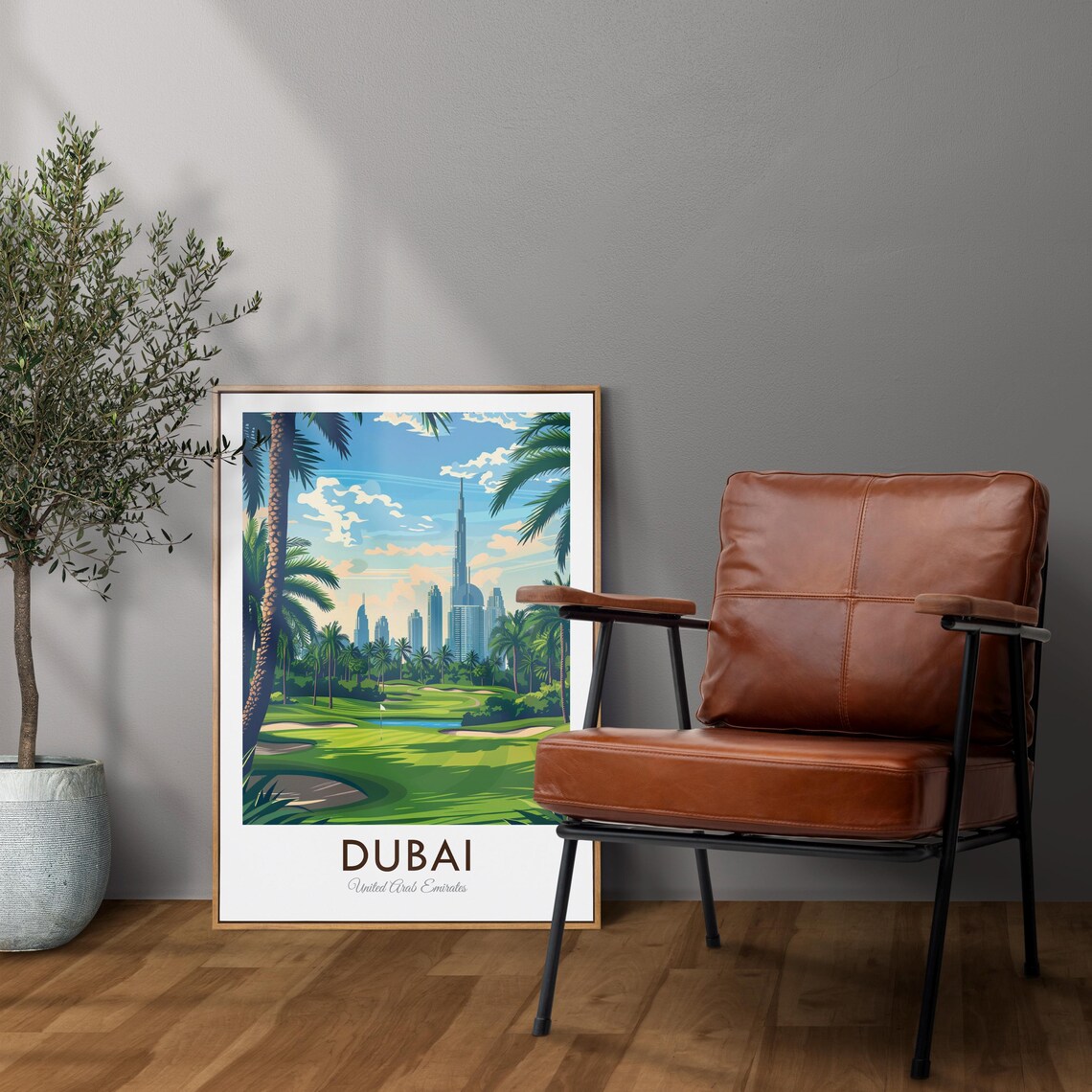 Dubai Skyline United Arab Emirates Desert Palm Fairway Golf Poster - Image 2