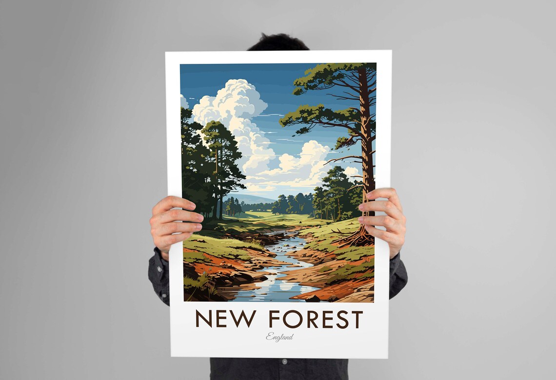 New Forest England Pine Woodland Stream Vintage Travel Poster - Image 3