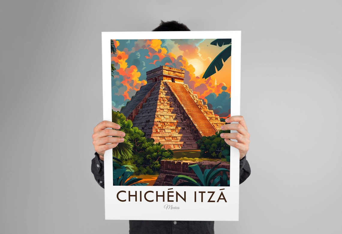 Chichen Itza Mexico Mayan Pyramid Sunset Ancient Wonder Poster - Image 2