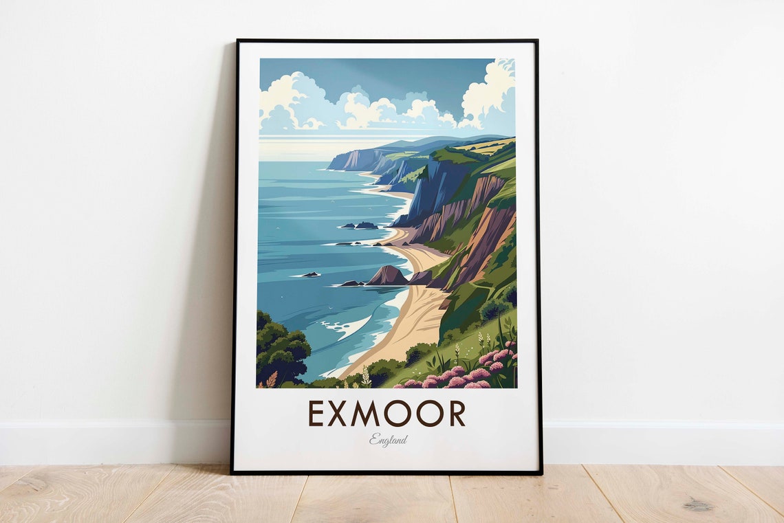 Exmoor England Coastal Cliffs Beach Illustration Travel Poster - Image 3