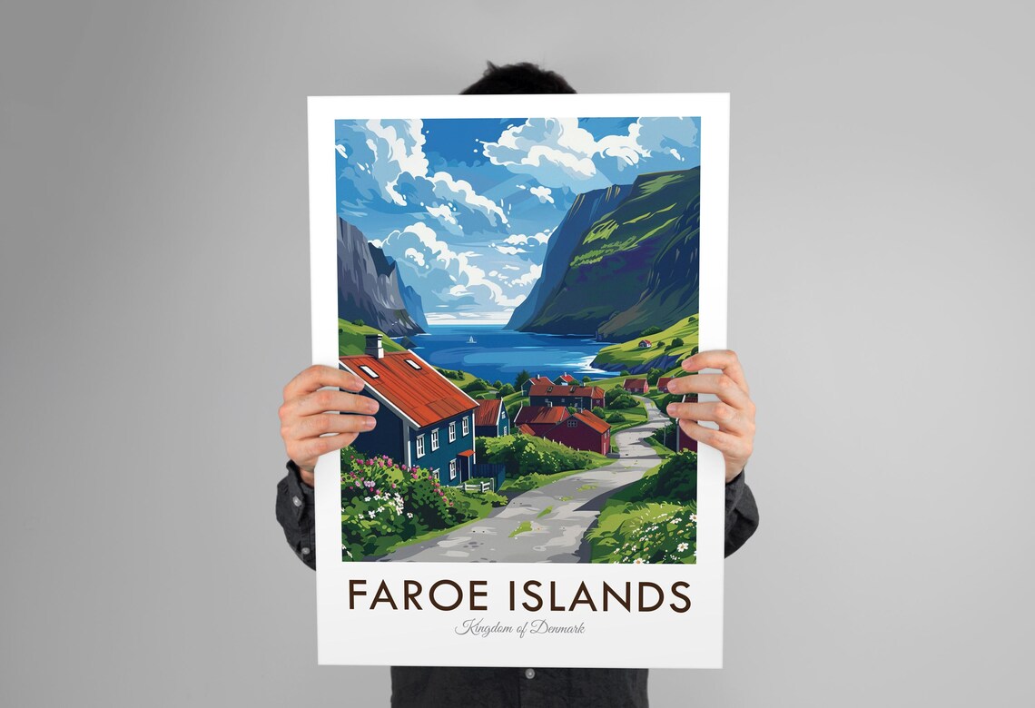 Faroe Islands Denmark Fjord Village Red Roofs Vintage Travel Poster - Image 3