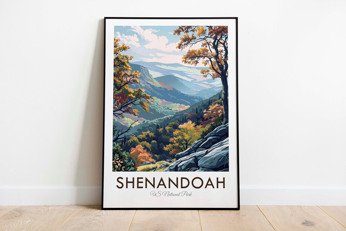 Shenandoah National Park Autumn Overlook Rocky Viewpoint Travel Poster