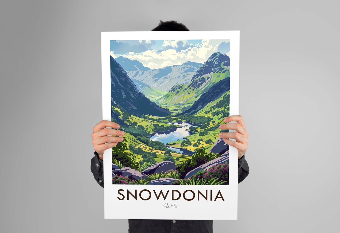 Snowdonia Wales Green Valley River Hills Landscape Poster Art - Image 2