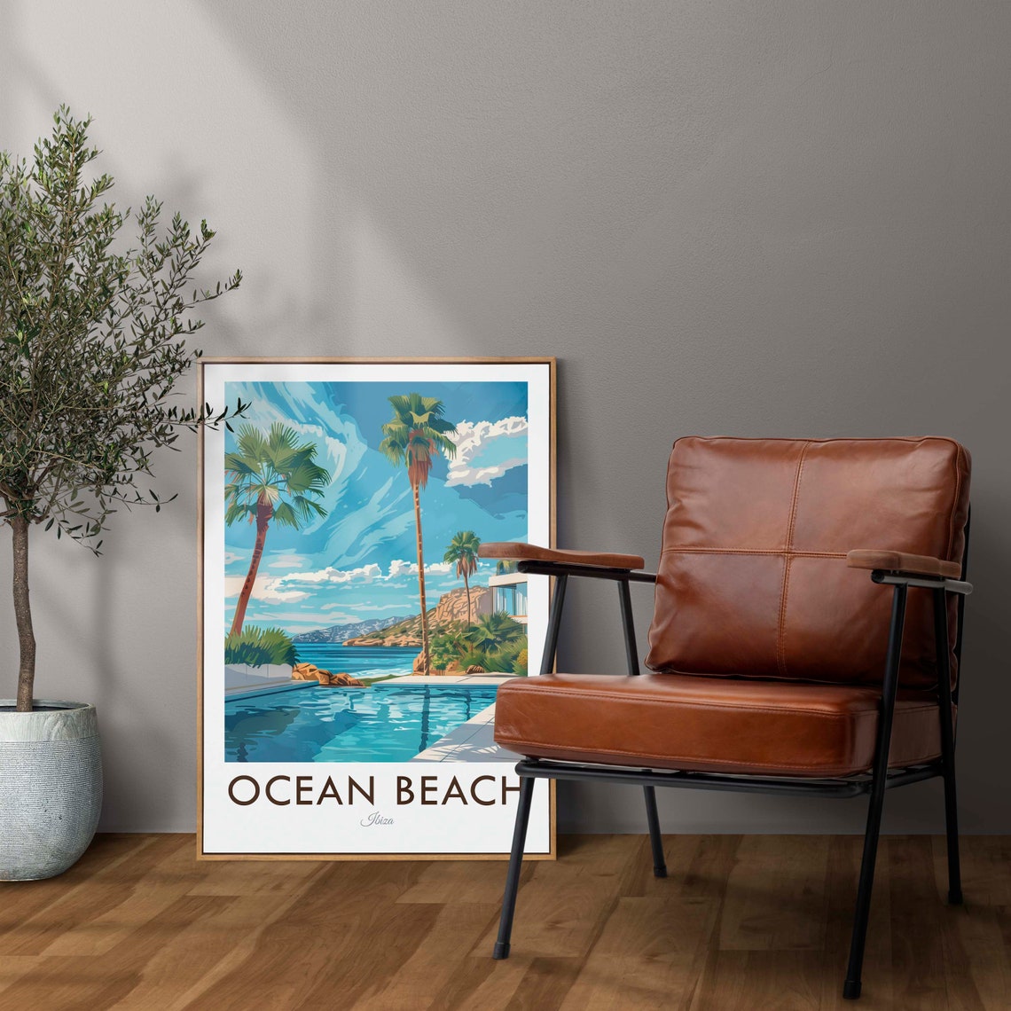 Ocean Beach Ibiza Spain Terrace Pool Palm Trees Ocean View Poster - Image 2