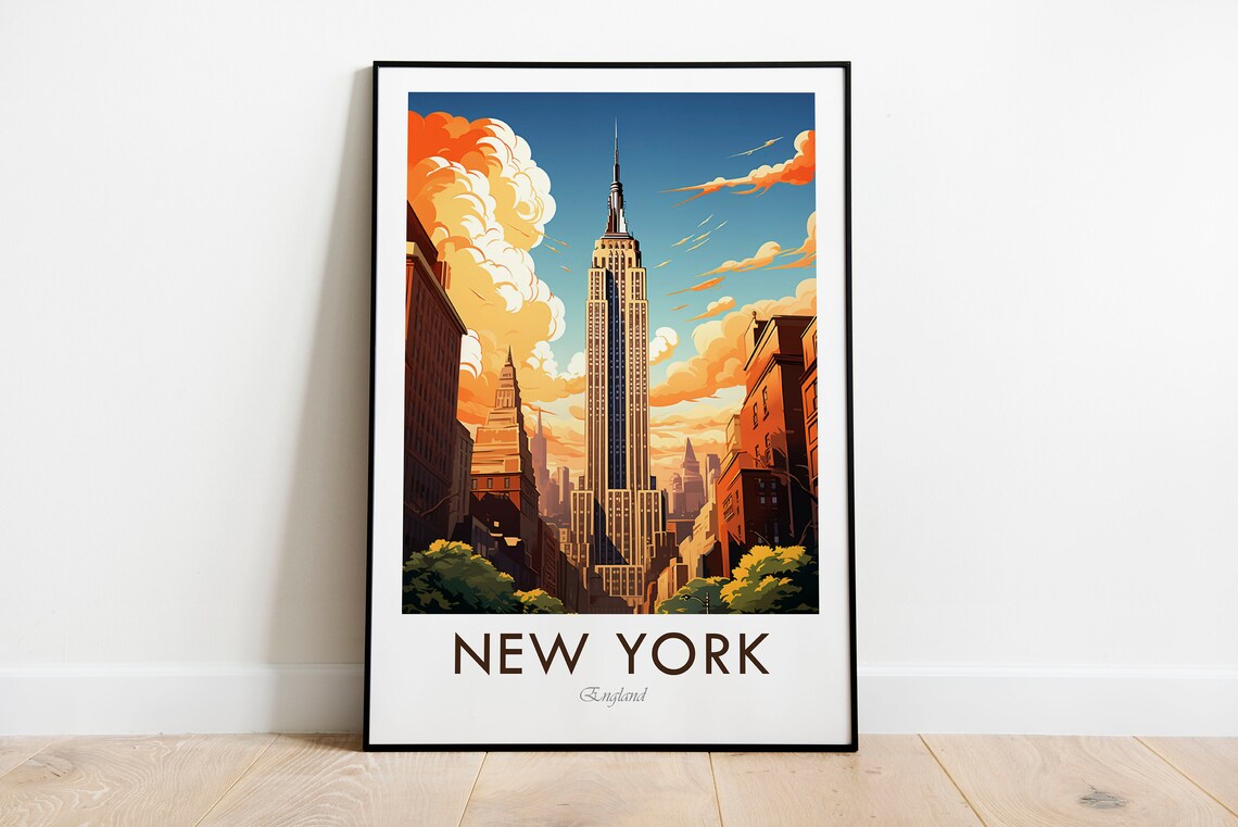 New York Empire State Building Skyline Retro Vintage Travel Poster