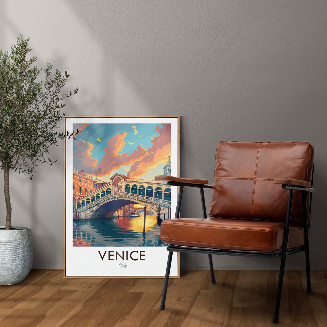Venice Italy Rialto Bridge Sunset Canal Gondola Vintage Travel Poster - Image 2