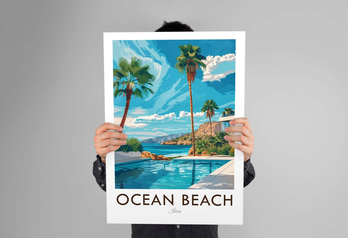 Ocean Beach Ibiza Spain Terrace Pool Palm Trees Ocean View Poster - Image 3
