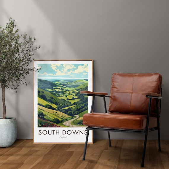 South Downs England Vintage Style Travel Poster