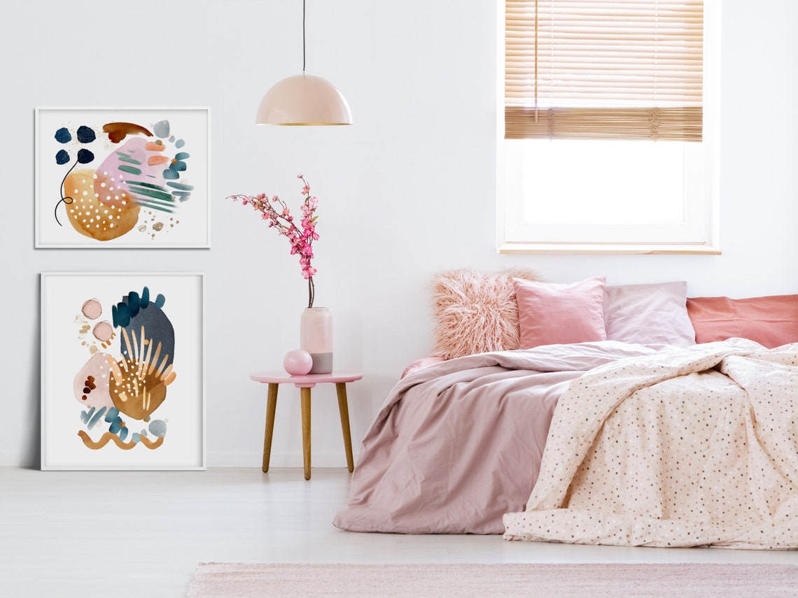 Blush Pink Navy Terracotta Abstract Watercolor Modern Wall Poster - Image 3