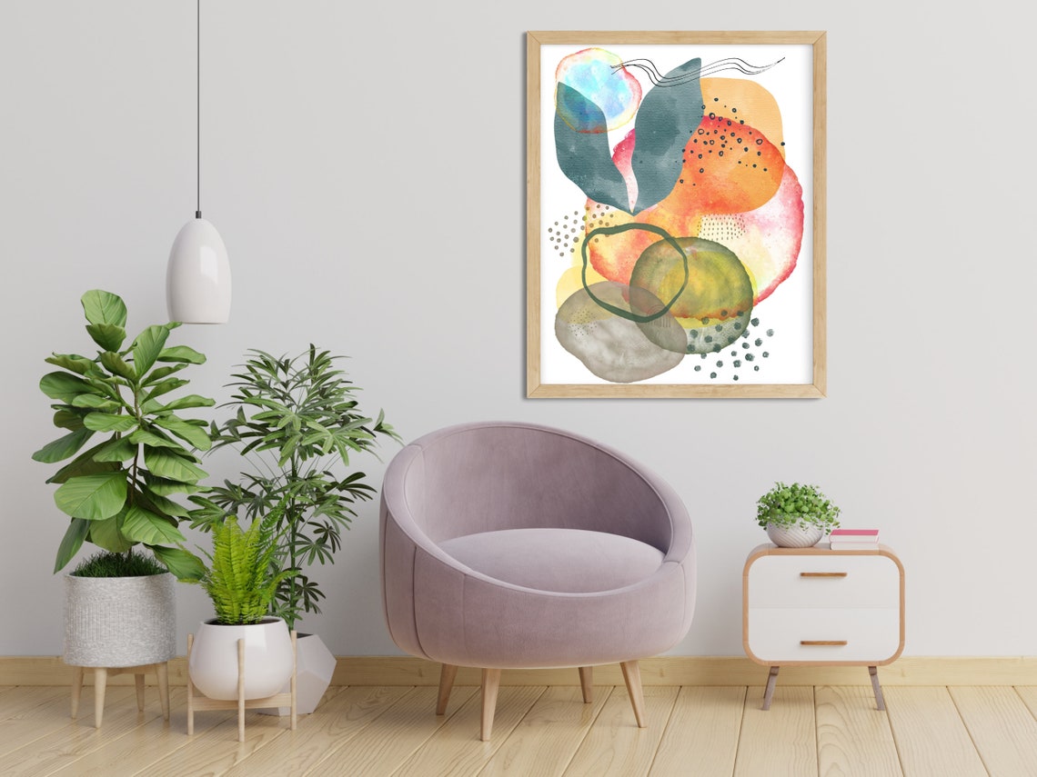 Earthy Abstract Watercolor Leaves Warm Modern Boho Wall Poster - Image 4
