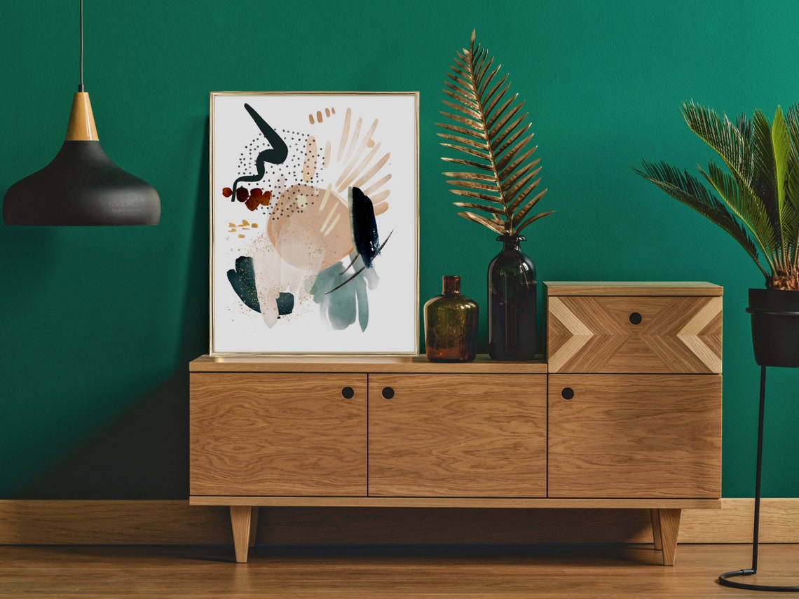 Beige Navy Sage Gold Rust Abstract Watercolor Modern Art Poster - Image 3