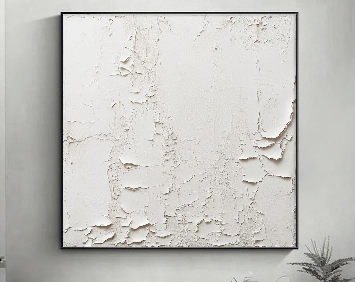 White Palette Knife Textured Abstract Minimalist Neutral Wall Art