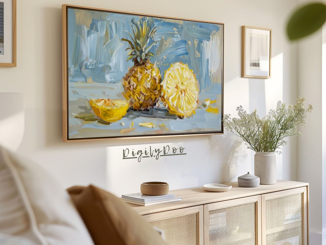 Fresh Pineapple Sliced Impressionist Oil Painting Frame TV Print - Image 3