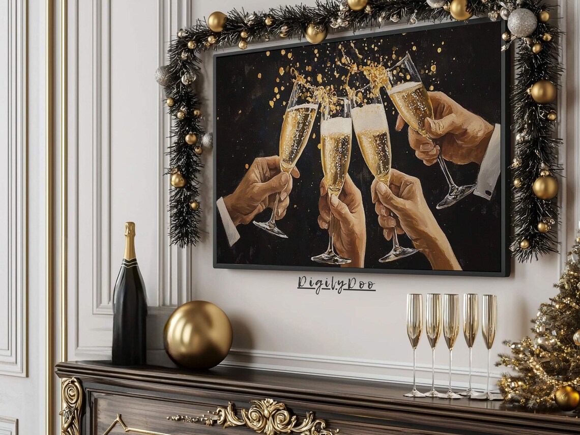Vintage New Year 2025 Champagne Glasses Art Print - Image 3