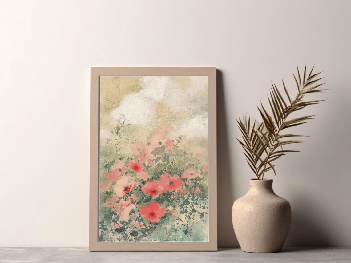 Soft Pink Wildflowers Garden Impressionist Floral Vintage Poster - Image 2