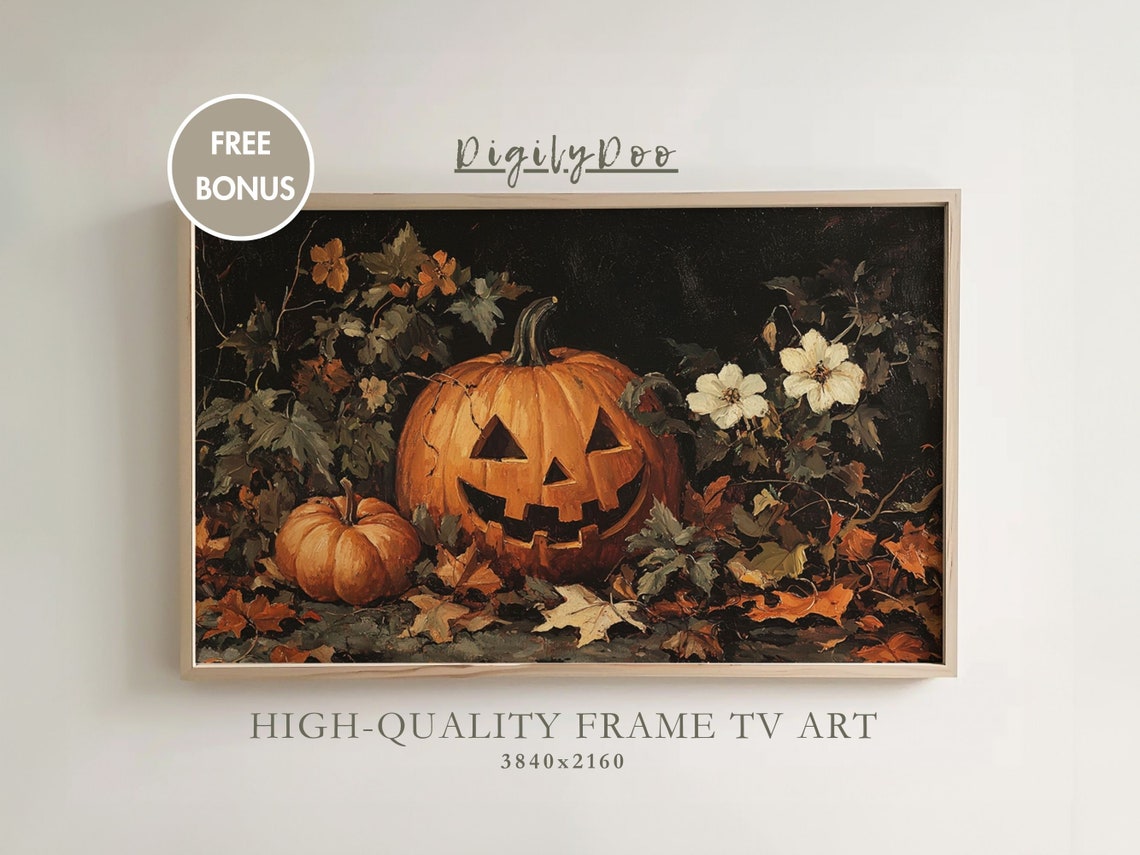 Jack O Lantern Pumpkin Autumn Leaves Halloween Frame TV Print