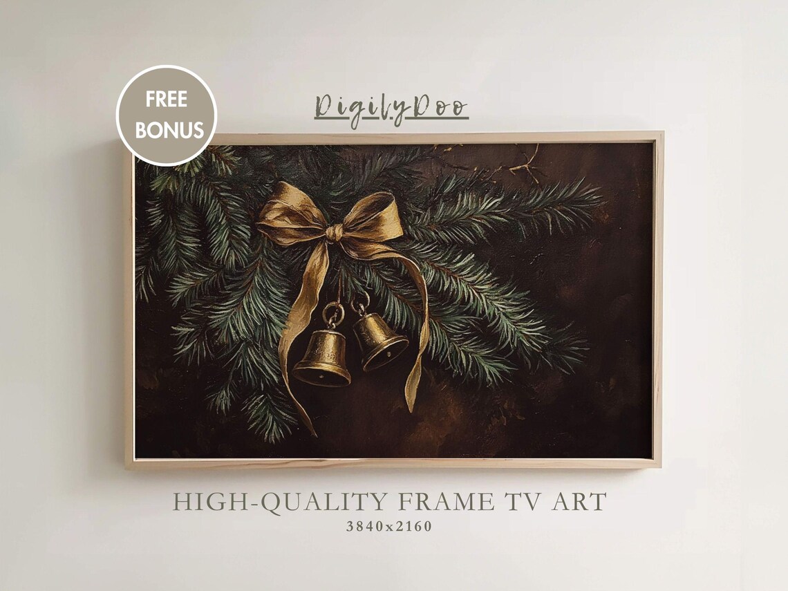 Christmas Boughs and Bells Vintage Holiday Art Print