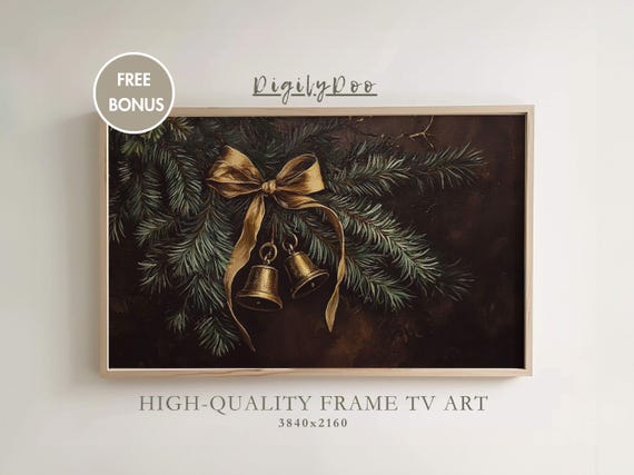 Christmas Boughs and Bells Vintage Holiday Art Print