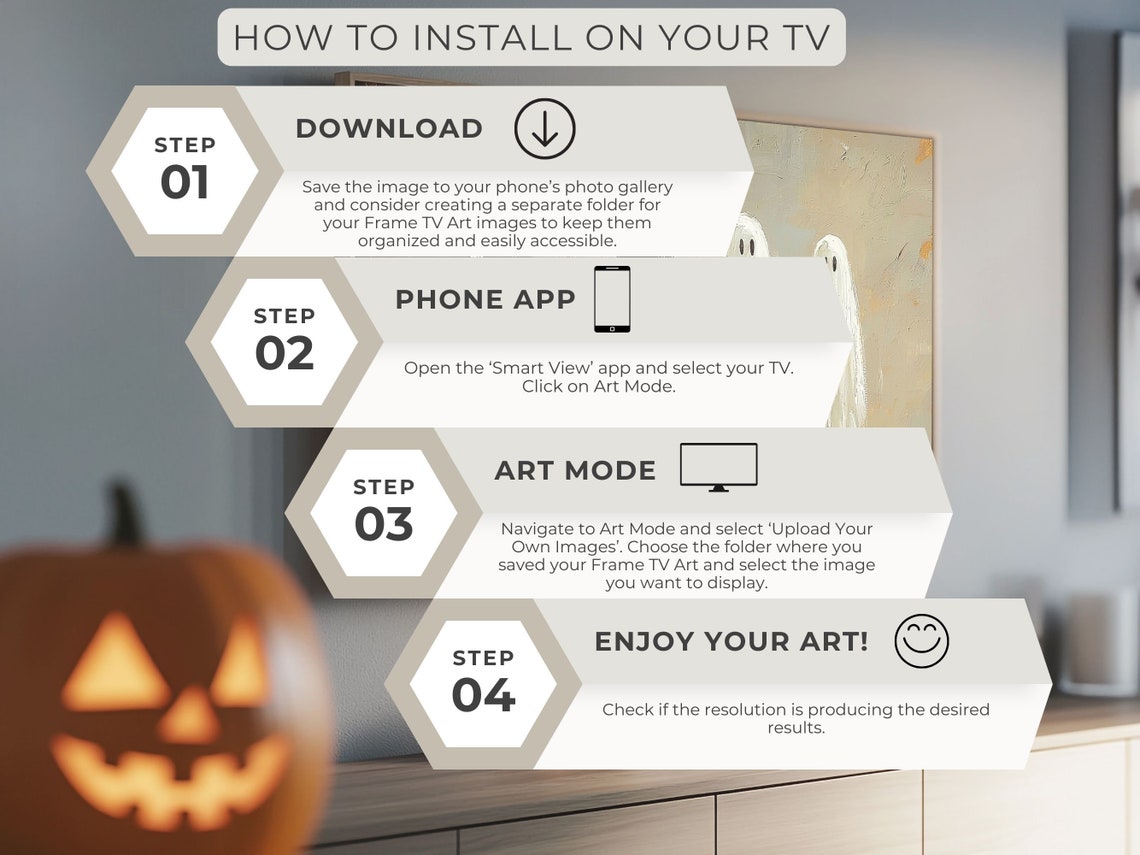 Three White Ghosts Black Background Halloween Frame TV Print - Image 2
