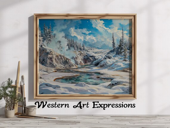Snowy Geothermal Valley Steaming Pools Winter Landscape Poster