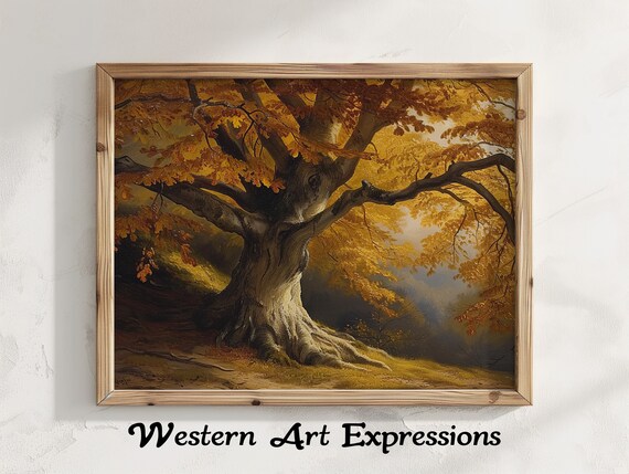 Ancient Golden Beech Tree Autumn Forest Clearing Vintage Painting Poster