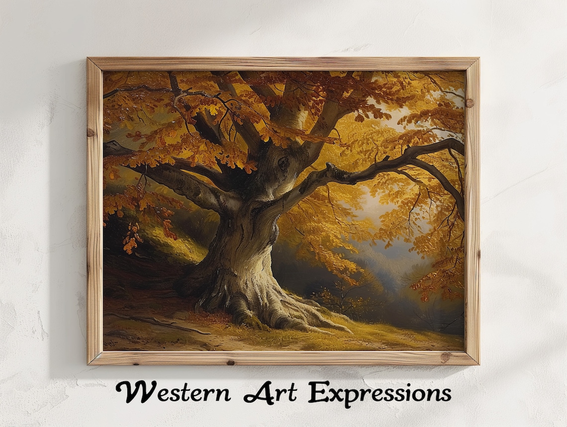 Ancient Golden Beech Tree Autumn Forest Clearing Vintage Painting Poster