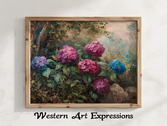Wild Hydrangeas Nature Art Vintage Floral Wall Hydrangea Garden Painting Botanical Home Decor Inspired