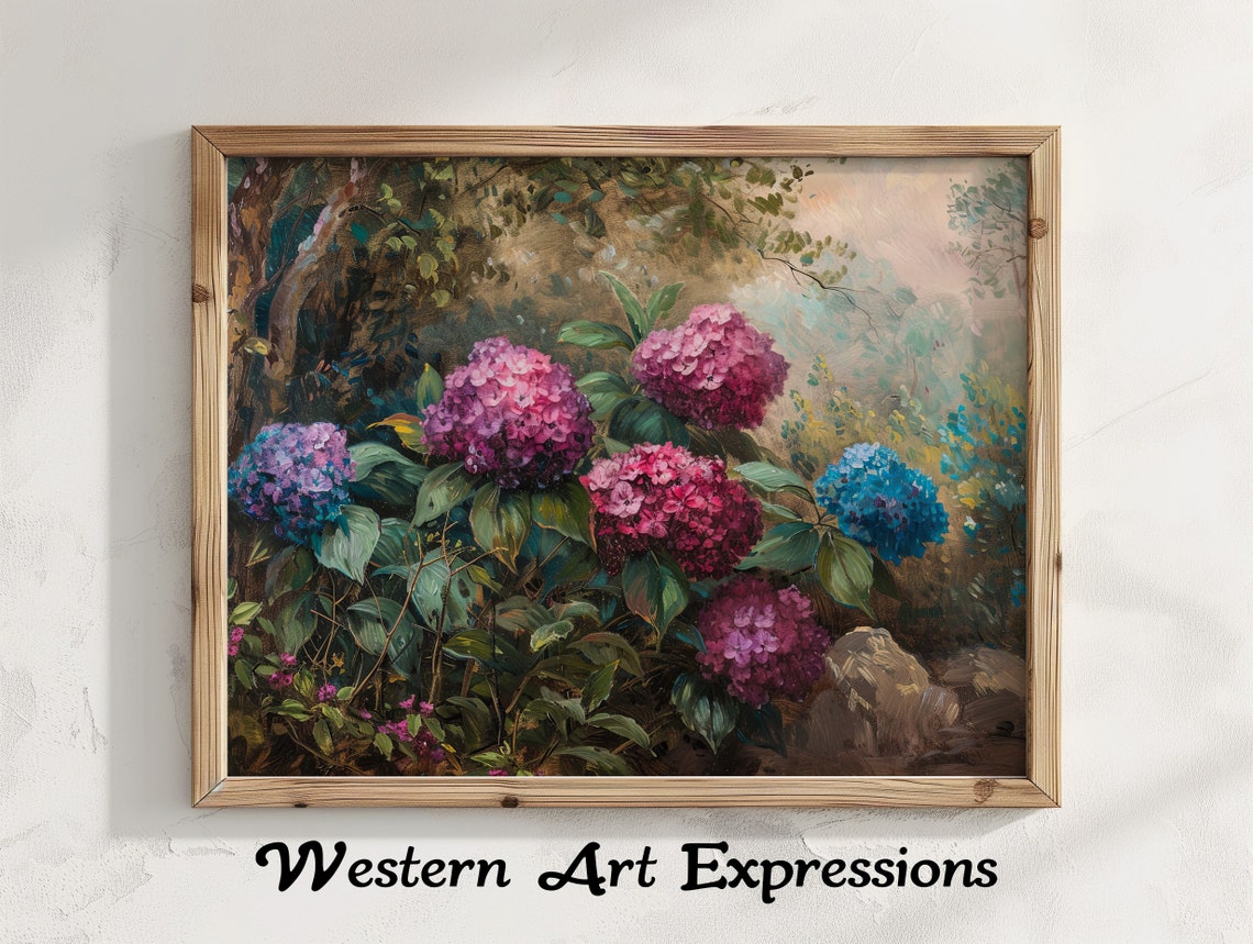 Wild Hydrangeas Nature Art Vintage Floral Wall Hydrangea Garden Painting Botanical Home Decor Inspired