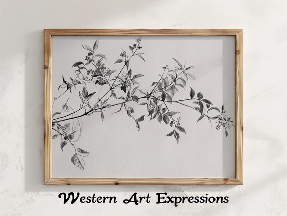 Ink Drawing Of Cranberry Branch Botanical Wall Art Black And White Floral Illustration Minimalist Plant Elegant Home Decor
