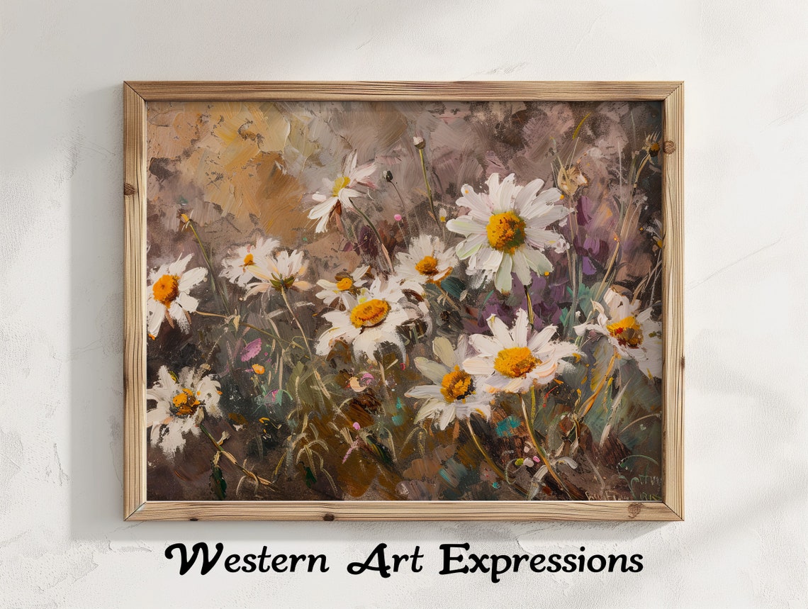 White Daisies in a Sunlit Meadow Expressive Oil Painting Poster
