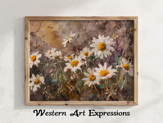 Rustic Daisy Flower Canvas Print Farmhouse Decor Wall Art Floral Painting Reproduction Botanical Artwork Country Style Home