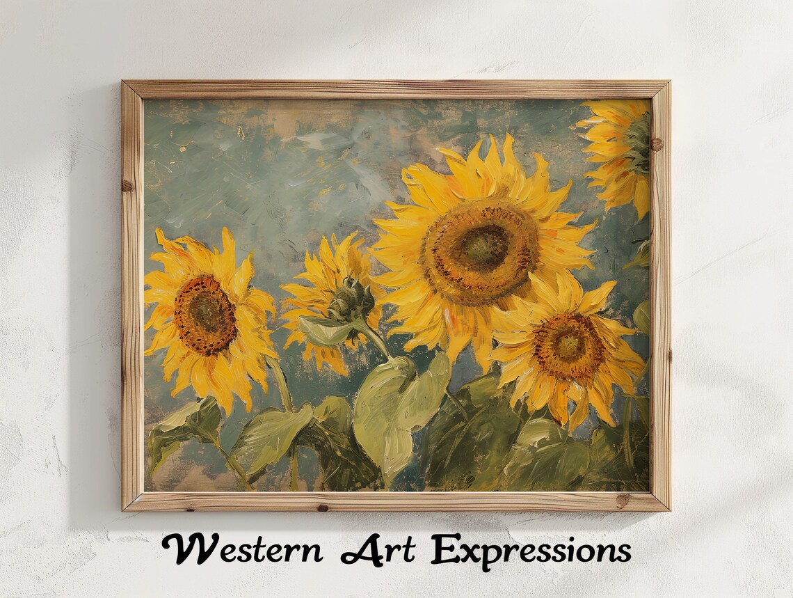 Sunflowers Oil Painting Vintage Yellow Floral Garden Art Poster