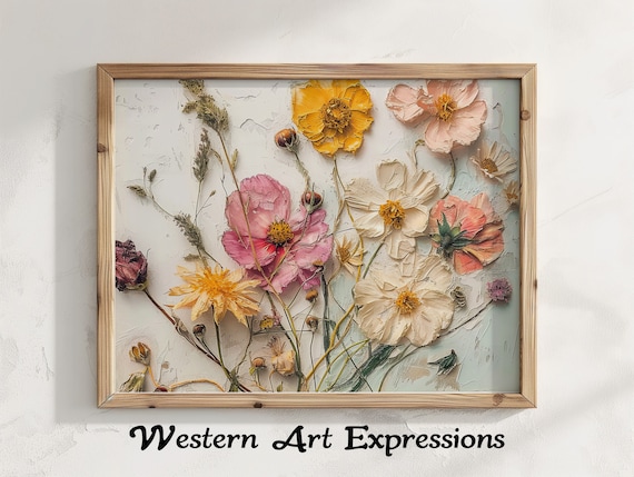 Old Bouquet Pressed Flower Painting Botanical Wall Art Flowers Print Nature Inspired Home Decor Floral Nursery Artwork