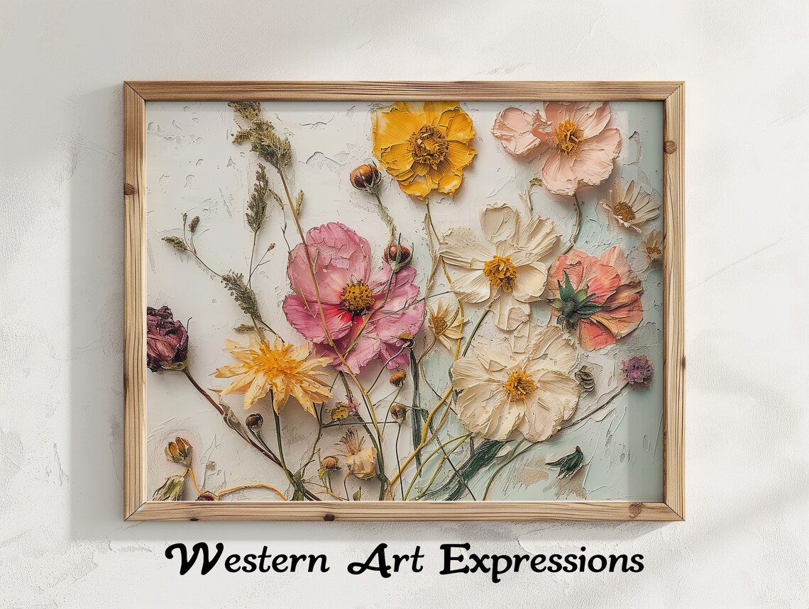 Pressed Wildflower Bouquet Painting Vintage Floral Art Poster