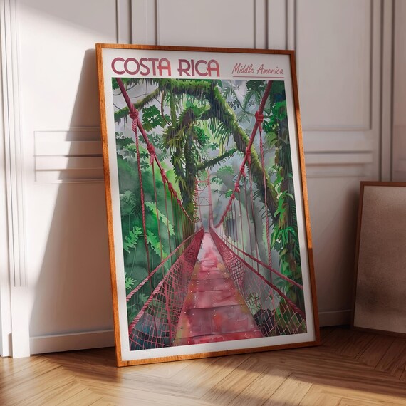 Costa Rica Watercolor Poster Middle America Wall Art Exotic Print Pastel Color City