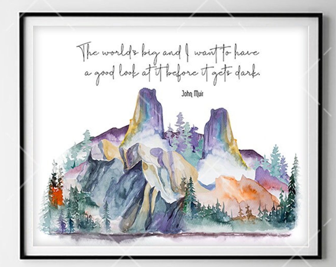 John Muir The World Is Big Purple Mountain Peaks Watercolor Poster - Image 3